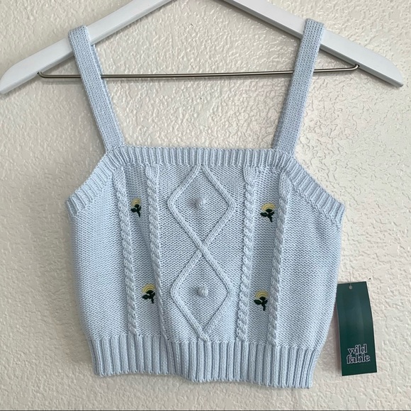 wild fable Tops Wild Fable Blue Knit Cropped Sweater Tank Poshmark